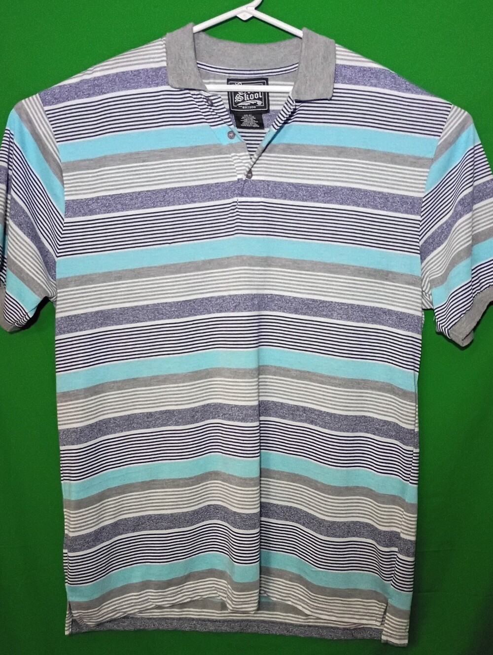 Old Skool Vintage Striped Polo Shirt in Aqua, Gray & Navy